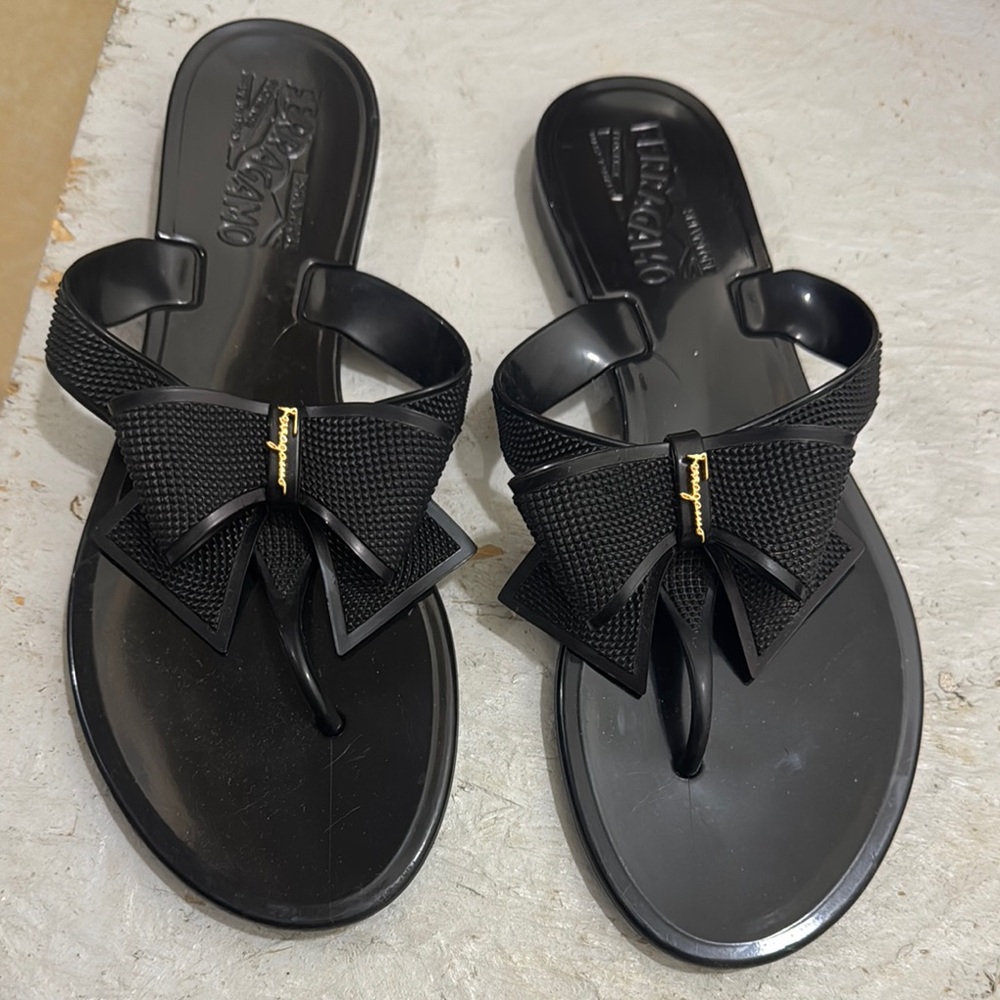 Women's Black Sandals with Bow Detail